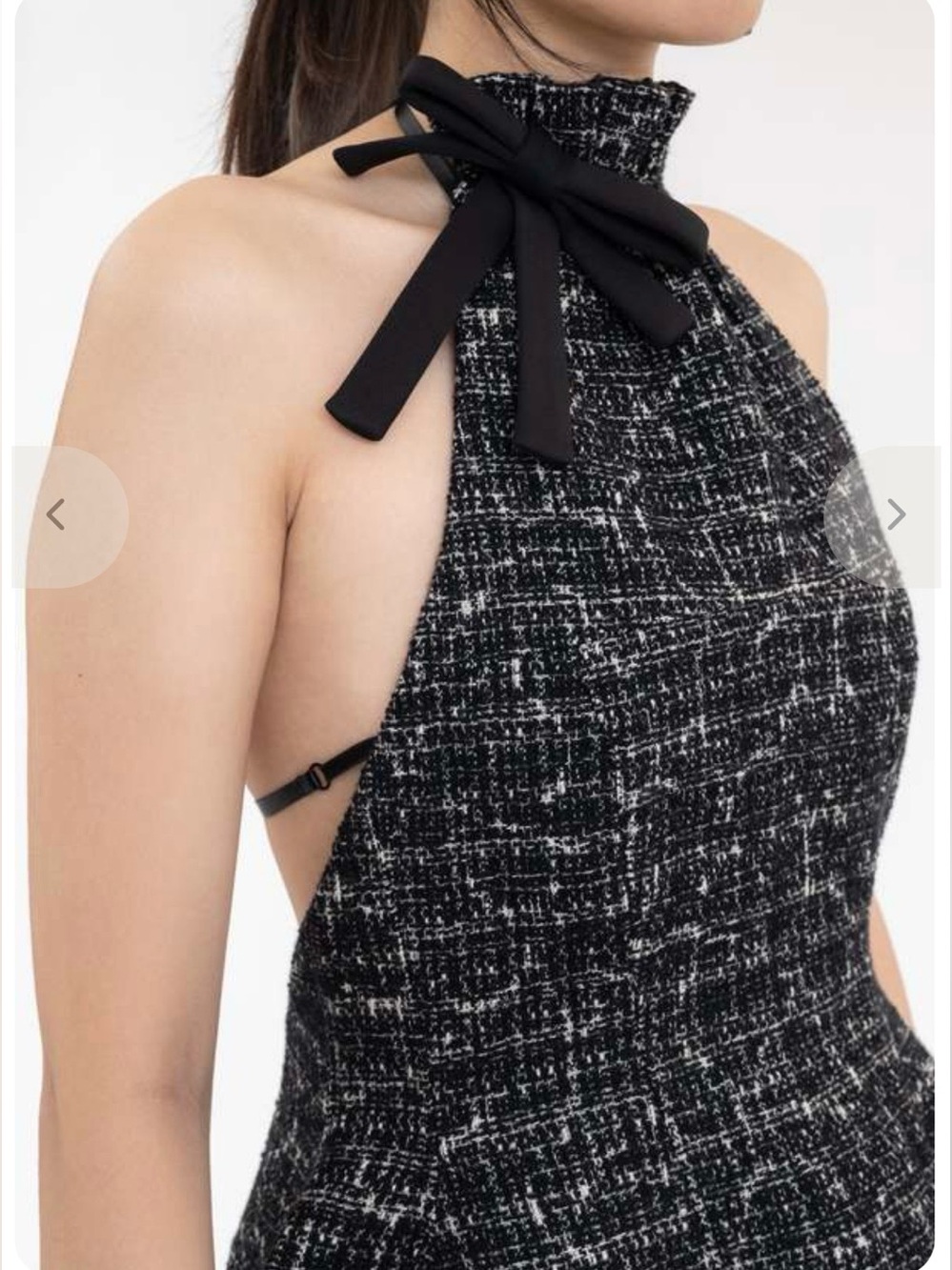 SHUSHU/TONG Tweed Halter Puff Mini Dress Black White Designer Size 6 - Picture 5 of 11